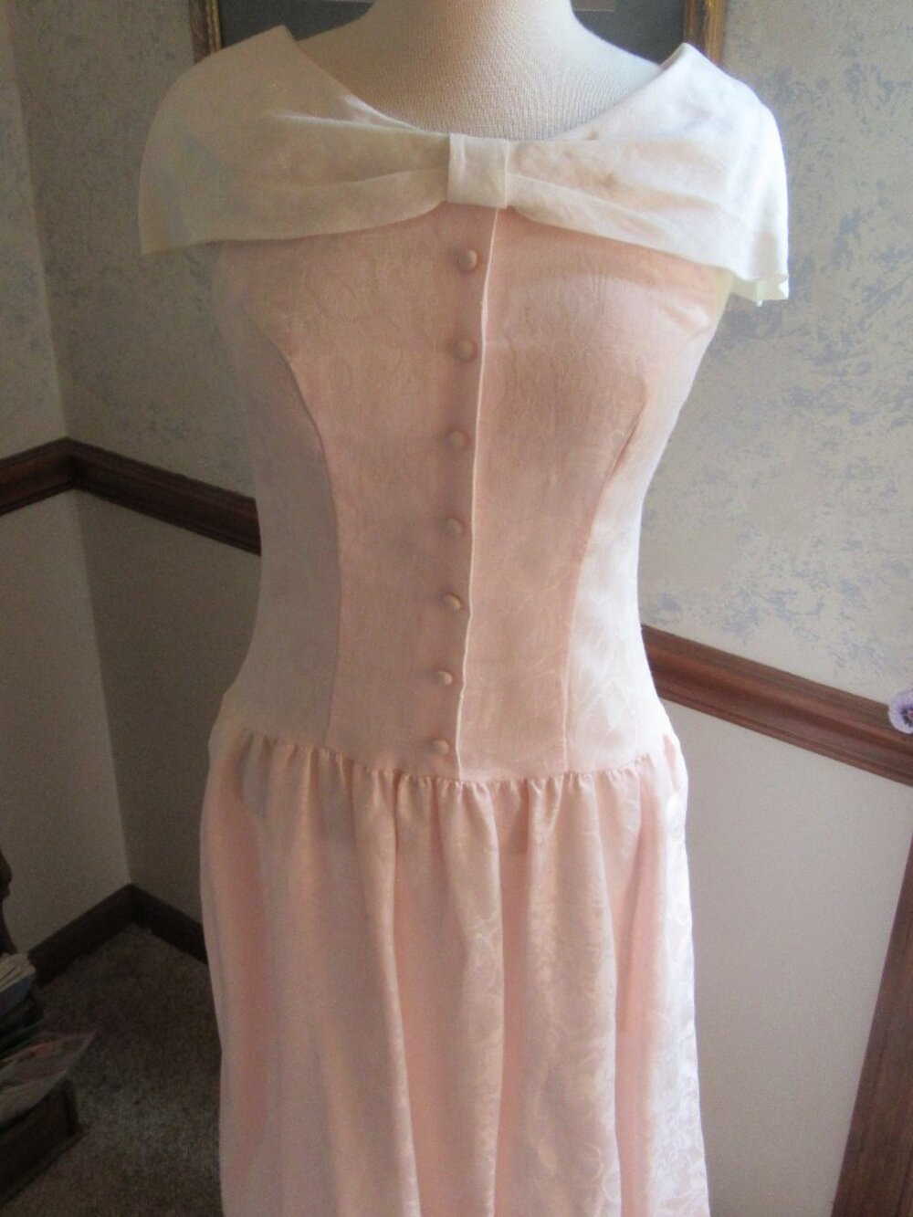 Vtg 90s Pink Sara Campbell Fit Flare Prairie Style Linen brocade tea dress sz 6